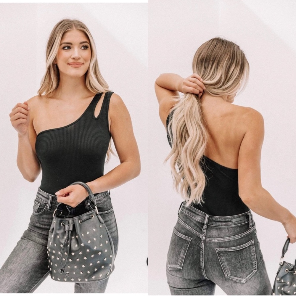 Lane201 Black One Shoulder Bodysuit NWT